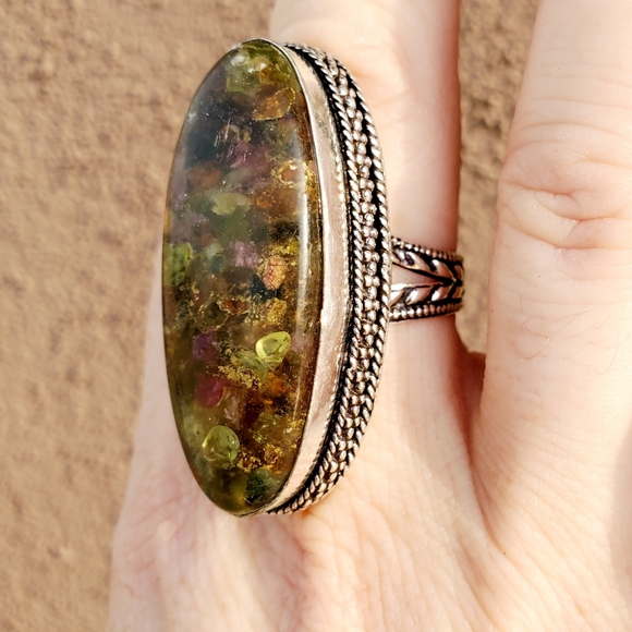 New Huge Natural Watermelon Tourmaline 925 Silver Statement Ring. - Picture 7 of 10